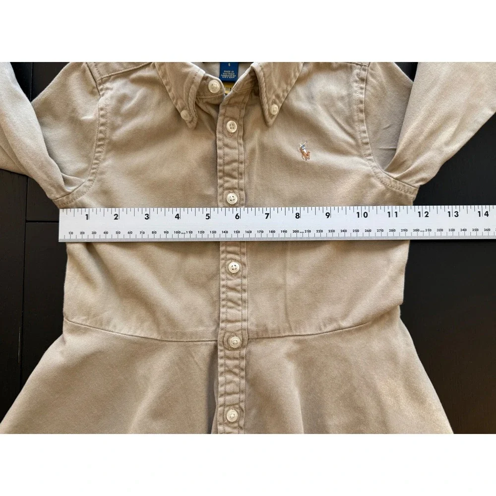 Ralph Lauren Girls Shirt Dress Size 5 Khaki Long Sleeve Button-Down Prep School